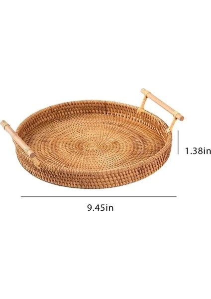 A2 Stili Hasır Saklama Sepeti Rattan Saklama Tepsisi El Dokuması Saplı Yuvarlak Sepet Rattan Tepsi Ekmek Meyve Yemek Kahvaltı Tepsisi (Yurt Dışından)