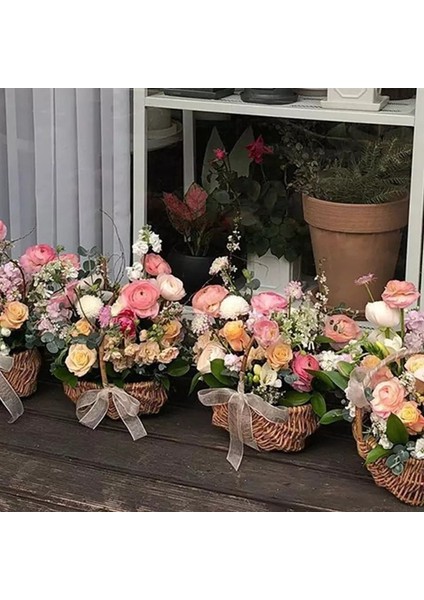 Ahşap Renk Stili Doğal Rattan Dokuma Çiçek Sepeti Pot Vazo Dokuma Sepetleri Düğün Için Ev Saklama Sepetleri Kolu ile Organizatör (Yurt Dışından) fiyatları