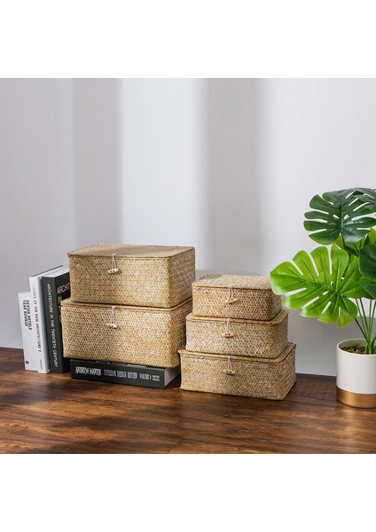 Beyaz Renk Stili L-26X16X10CM Dikdörtgen Dokuma Kapaklı Saklama Kutusu Rattan Saklama Sepetleri Ev Banyo Çeşitli Eşyalar Çamaşır Oyuncaklar Giysi Saklama Organizatör (Yurt Dışından)