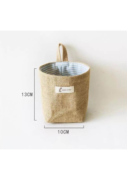 Sarı Stil Jüt Pamuk Keten Çanta Masaüstü Depolama Sepeti Asılı Cep Küçük Çuval Çeşitli Eşyalar Saklama Kutusu Saplı Kozmetik Saklama Çantası (Yurt Dışından)