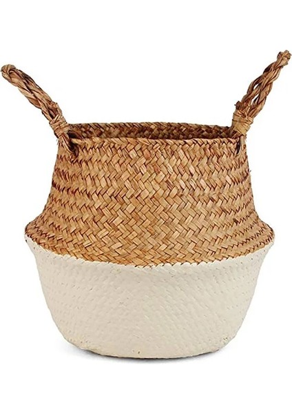 Kum Tarzı 22CMX20CM Rattan ve Hasır Saklama Sepeti, Keten Için, Seagrass, Asılı Saksı, Ev Için Oyuncak, Dekoratif Çamaşır Sepeti Meyve Sepeti (Yurt Dışından)
