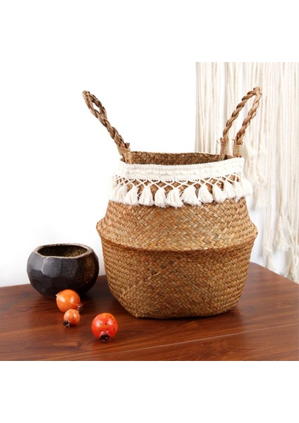 Kum Tarzı 22CMX20CM Rattan ve Hasır Saklama Sepeti, Keten Için, Seagrass, Asılı Saksı, Ev Için Oyuncak, Dekoratif Çamaşır Sepeti Meyve Sepeti (Yurt Dışından)