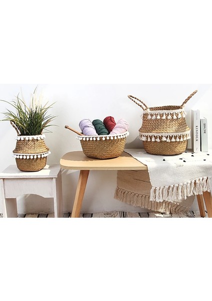 Kum Tarzı 22CMX20CM Rattan ve Hasır Saklama Sepeti, Keten Için, Seagrass, Asılı Saksı, Ev Için Oyuncak, Dekoratif Çamaşır Sepeti Meyve Sepeti (Yurt Dışından)