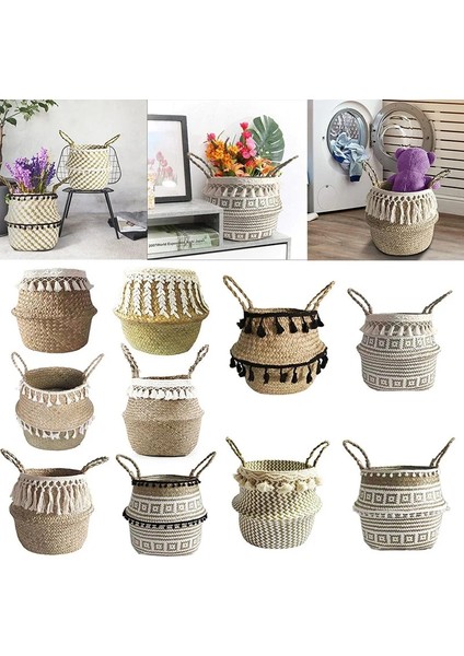Type 09 Style KÜÇÜK-22CMX20CM Whısm Katlanabilir Hasır Sepet Deniz Çayı Giysileri Çamaşır Depolama Sepeti Püsküller Asılı Saksı Organizatör Ev Dekorasyon (Yurt Dışından) fiyatları