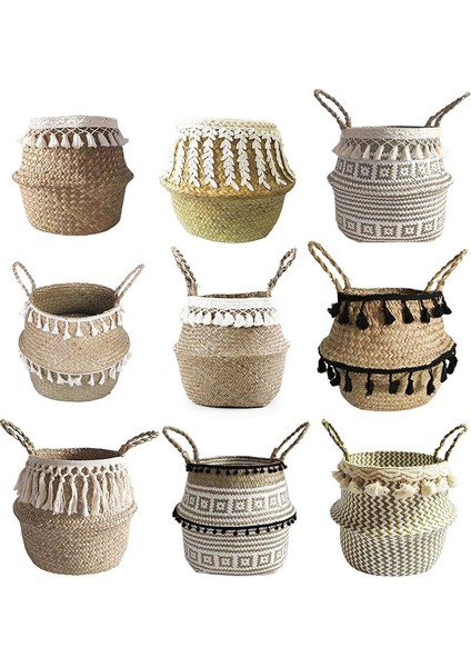 Type 09 Style KÜÇÜK-22CMX20CM Whısm Katlanabilir Hasır Sepet Deniz Çayı Giysileri Çamaşır Depolama Sepeti Püsküller Asılı Saksı Organizatör Ev Dekorasyon (Yurt Dışından) indirimleri