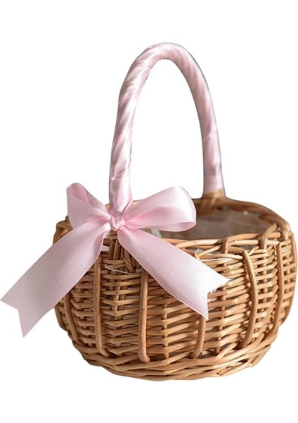 Pembe Tarzı L Beden Hasır Dokuma Çiçek Sepeti, Saplı Düğün Çiçek Kız Sepetleri, Ev Bahçe Dekorasyonu Için (Yurt Dışından)