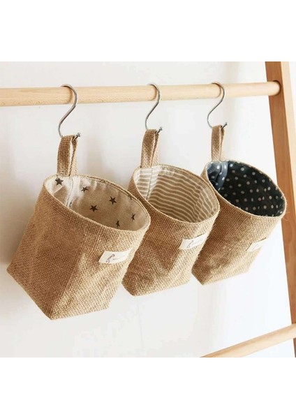 Sarı Stil Jüt Pamuk Keten Çanta Masaüstü Depolama Sepeti Asılı Cep Küçük Çuval Çeşitli Eşyalar Saklama Kutusu Saplı Kozmetik Saklama Çantası (Yurt Dışından) fırsatları