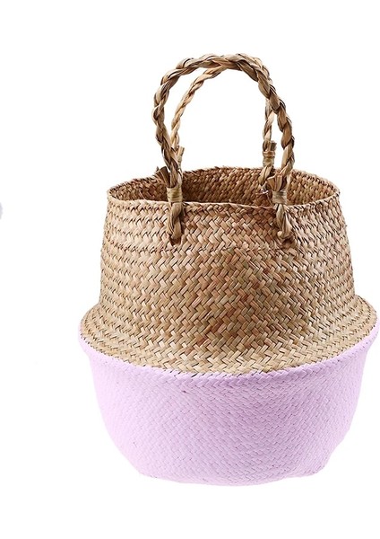 Mor Tarzı S-22CMX20CM Whısm Seagrass Çamaşır Depolama Sepeti Katlanır El Yapımı Saman Saksı Ekici Sepet Hasır Oyuncak Depolama Tutucu Organizatör (Yurt Dışından)