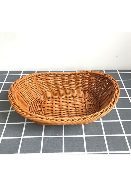 M 26X16X8.5 Stili Oval Kavisli Rattan Hasır Dokuma Ekmek Meyve Sebzeleri Için Servis Sepetleri Restoran Servis Masa Üstü Ekran Rattan Sepet (Yurt Dışından)