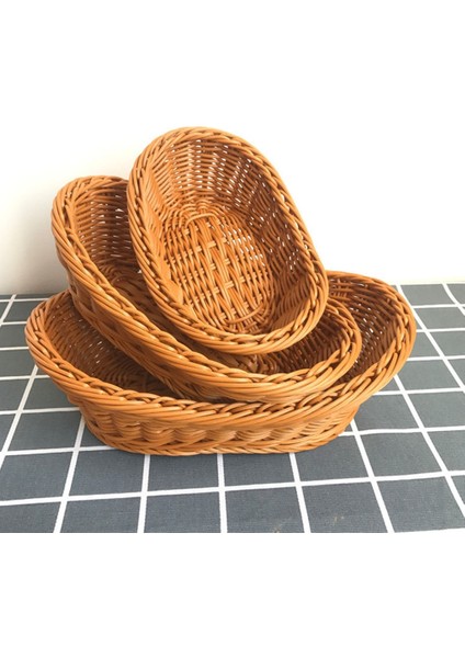 M 26X16X8.5 Stili Oval Kavisli Rattan Hasır Dokuma Ekmek Meyve Sebzeleri Için Servis Sepetleri Restoran Servis Masa Üstü Ekran Rattan Sepet (Yurt Dışından)