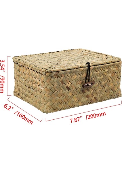 Shanhua Shop 20X16X9CM-DOĞA Stili Büyük Hasır Kutu Dikdörtgen Seagrass Kapaklı Depolama Sepeti Kabine Raf Masa Ev Sepetleri Için Rattan Depolama Organizatör (Yurt Dışından)