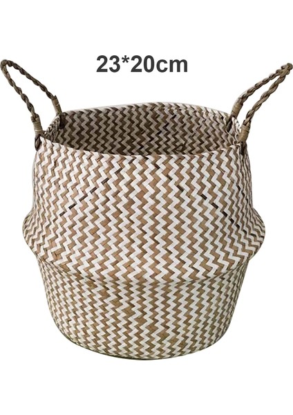 23X20CM Ben Tarzı El Yapımı Dokuma Depolama Sepeti Katlanır Çamaşır Sepeti Hasır Hasır Rattan Seagrass Göbek Bahçe Saksı Bitki Sepeti (Yurt Dışından)