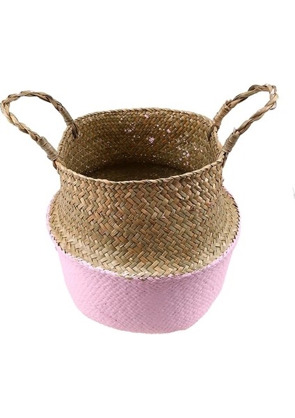 Pembe Tarzı S-22CMX20CM Whısm Seagrass Çamaşır Depolama Sepeti Katlanır El Yapımı Saman Saksı Ekici Sepet Hasır Oyuncak Depolama Tutucu Organizatör (Yurt Dışından)