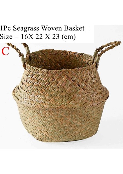 NO.19703 Stili Zerolife Yosun Hasır Sepet Kirli Bez Çamaşır Depolama Bakset El Dokuma Çiçek Saksı Ev Bahçe Cesta Mimbre Baske (Yurt Dışından)