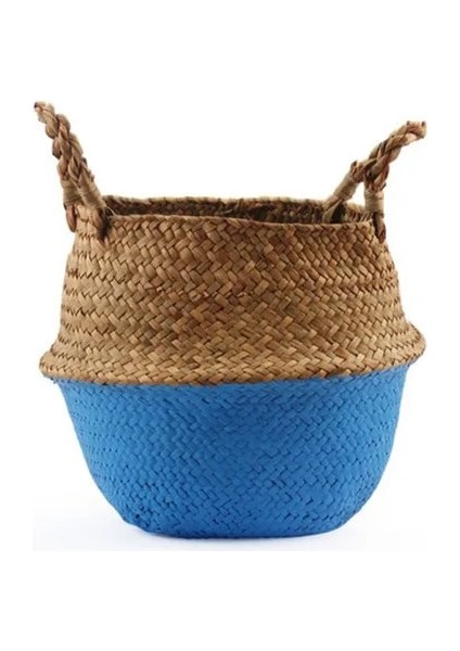 Yarım Mavi Stil 32CM Hasır Depolama Sepeti Çiçek Sepetleri Çamaşır Depolama Dekoratif Sepet Rattan Saksı Bahçe Yetiştiricilerinin Ev Organizatör (Yurt Dışından)