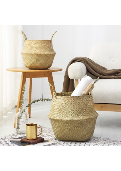 Yarım Mavi Stil 32CM Hasır Depolama Sepeti Çiçek Sepetleri Çamaşır Depolama Dekoratif Sepet Rattan Saksı Bahçe Yetiştiricilerinin Ev Organizatör (Yurt Dışından) modelleri