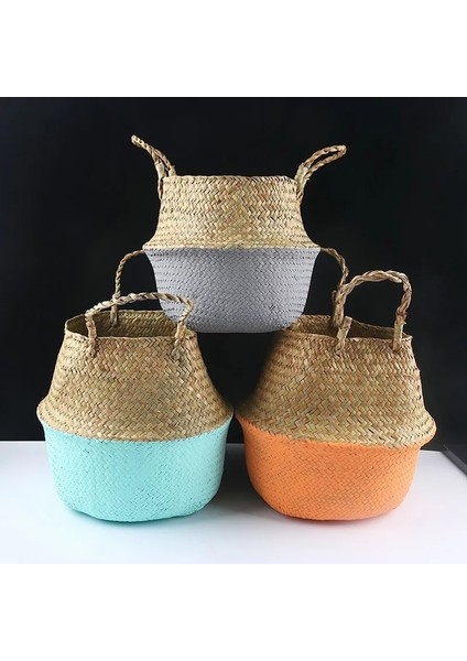 Yarım Mavi Stil 32CM Hasır Depolama Sepeti Çiçek Sepetleri Çamaşır Depolama Dekoratif Sepet Rattan Saksı Bahçe Yetiştiricilerinin Ev Organizatör (Yurt Dışından) indirimleri