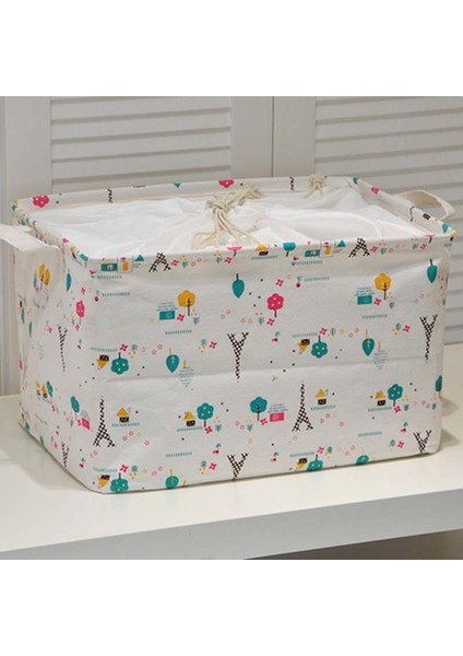 D Stili U 46X32X28CM Pamuk ve Keten Nokta Şerit Çiçek Çamaşır Depolama Sepeti Kapaklı Büyük Kapasiteli Kirli Giysiler Çocuk Oyuncakları Organizatör (Yurt Dışından)