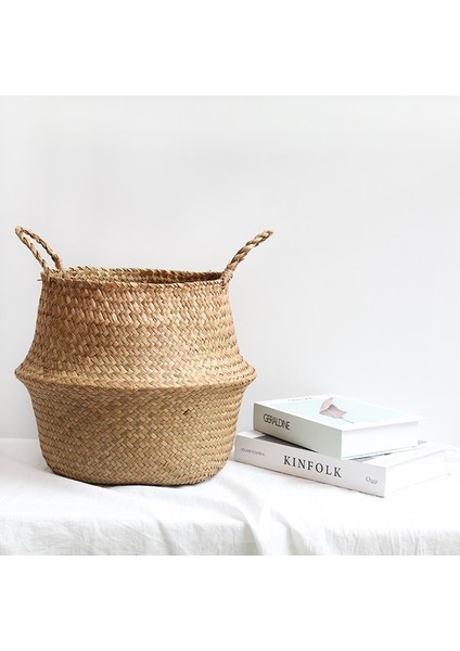 Resim Stili Olarak 27CMX24CM El Yapımı Boho Dekor Makrome Püskül Hasır Sepet Bahçe Saksı Çalışma Odası Depolama Rattan Sepet Ev Organizatör Sepeti (Yurt Dışından)