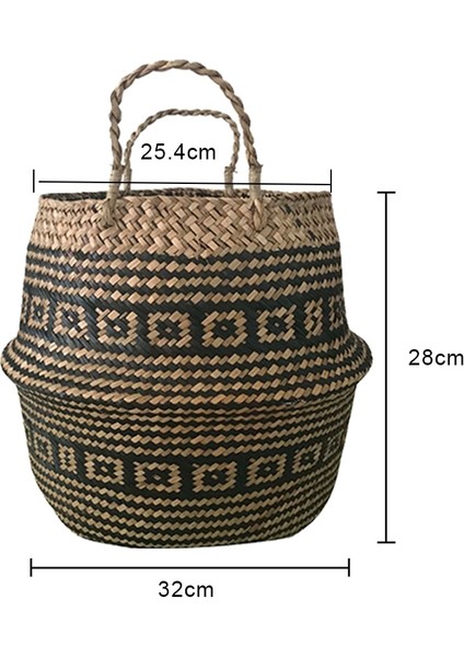 L 32X28CM Stili El Yapımı Bambu Saklama Sepetleri Nordic Katlanabilir Çamaşır Hasır Hasır Rattan Seagrass Belly Garden Saksı Ekici Sepeti (Yurt Dışından)