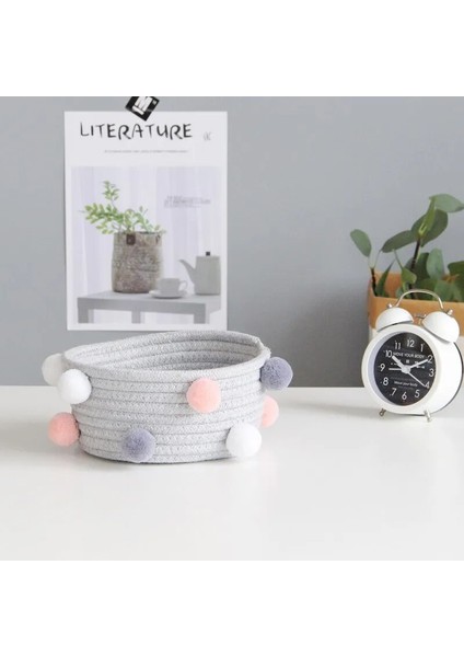 Gri Tarzı Küçük Ins Ponpon Pamuk Halat Saklama Sepetleri El Yapımı Dokuma Kirli Giysiler Çamaşır Sepeti Çocuk Oyuncakları Masaüstü Çeşitli Eşyalar Organizatör Sepet (Yurt Dışından)