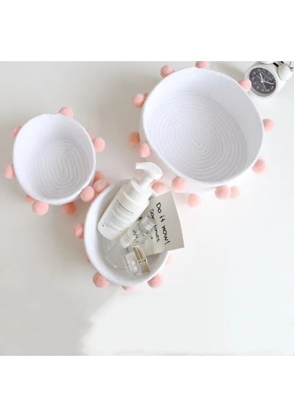 Gri Tarzı Küçük Ins Ponpon Pamuk Halat Saklama Sepetleri El Yapımı Dokuma Kirli Giysiler Çamaşır Sepeti Çocuk Oyuncakları Masaüstü Çeşitli Eşyalar Organizatör Sepet (Yurt Dışından) indirimleri