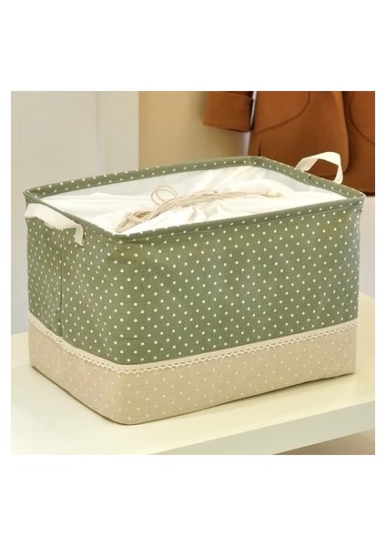 Yeşil Nokta Stili S 38X26X26CM Pamuk ve Keten Nokta Şerit Çiçek Çamaşır Depolama Sepeti Kapaklı Büyük Kapasiteli Kirli Giysiler Çocuk Oyuncakları Organizatör (Yurt Dışından)