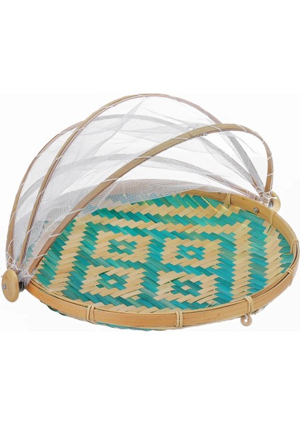 Yuvarlak 35CM Tarzı El Dokuma Yemek Servis Çadır Sepeti Tepsi Meyve Sebze Ekmek Depolama Sepeti Basit Rattan Açık Örgü Net Kapak (Yurt Dışından)