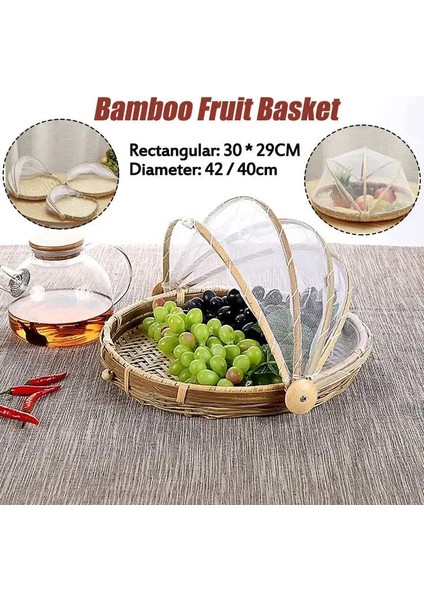 Yuvarlak 35CM Tarzı El Dokuma Yemek Servis Çadır Sepeti Tepsi Meyve Sebze Ekmek Depolama Sepeti Basit Rattan Açık Örgü Net Kapak (Yurt Dışından)