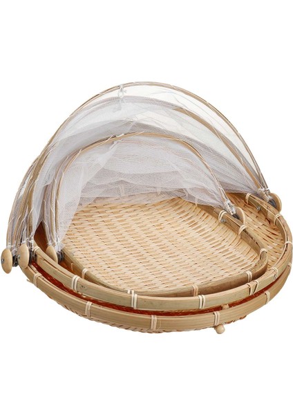 Yuvarlak 35CM Tarzı El Dokuma Yemek Servis Çadır Sepeti Tepsi Meyve Sebze Ekmek Depolama Sepeti Basit Rattan Açık Örgü Net Kapak (Yurt Dışından)