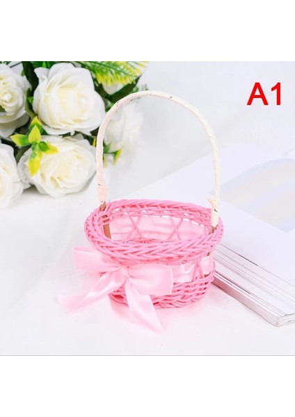 Pembe Tarzı 1 Adet El Yapımı Güzel Hasır Sepet Hasır Çiçek Sepeti Alışveriş Depolama Sepet Sepet Sepet (Yurt Dışından)