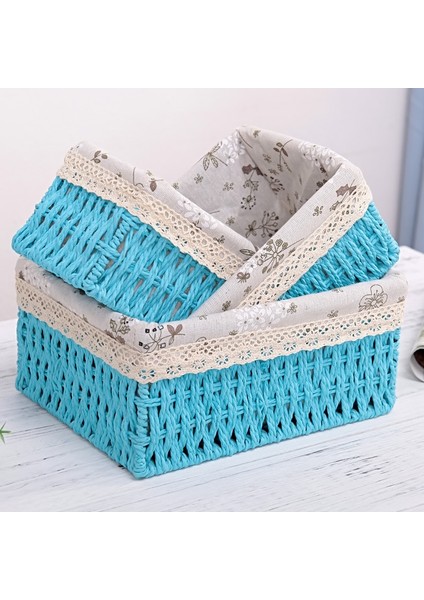E Stili 22X16X10.5CM 3 Boyut Seti El Yapımı Hasır Saklama Sepetleri Ev Eşyaları Atıştırmalıklar Meyve Enkazı Kozmetik Çamaşır Fg Depolama Sepeti (Yurt Dışından)