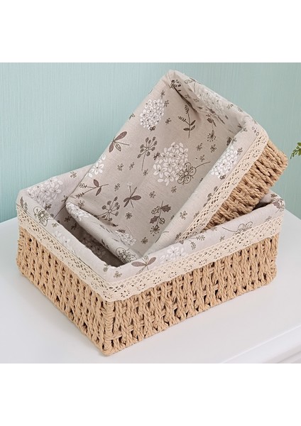 E Stili 22X16X10.5CM 3 Boyut Seti El Yapımı Hasır Saklama Sepetleri Ev Eşyaları Atıştırmalıklar Meyve Enkazı Kozmetik Çamaşır Fg Depolama Sepeti (Yurt Dışından) fırsatları