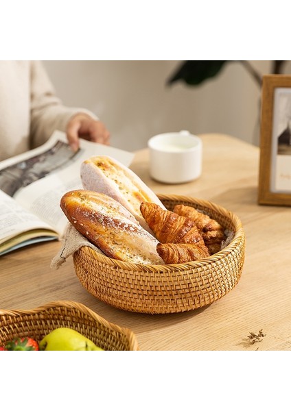 Küçük Stil Yuvarlak Yaprakları Şekli Rattan Gıda Saklama Sepeti Meyve Ekmek El Dokuması Çay Tatlı Servis Tabağı Mutfak Ev Masaüstü Tepsisi (Yurt Dışından)