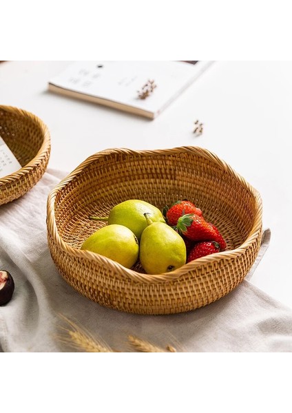 Küçük Stil Yuvarlak Yaprakları Şekli Rattan Gıda Saklama Sepeti Meyve Ekmek El Dokuması Çay Tatlı Servis Tabağı Mutfak Ev Masaüstü Tepsisi (Yurt Dışından)