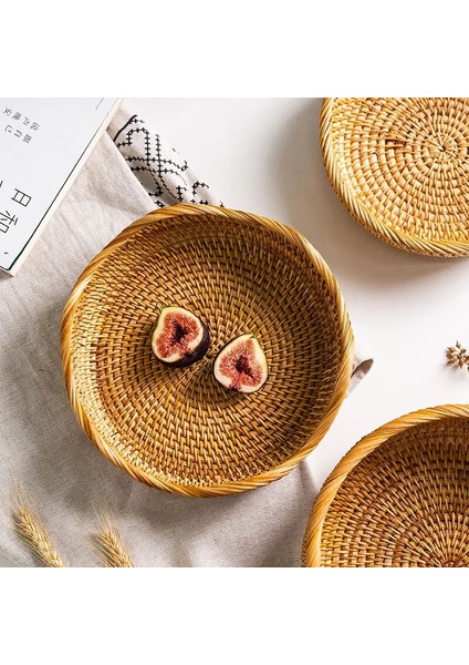 Küçük Stil Yuvarlak Yaprakları Şekli Rattan Gıda Saklama Sepeti Meyve Ekmek El Dokuması Çay Tatlı Servis Tabağı Mutfak Ev Masaüstü Tepsisi (Yurt Dışından)