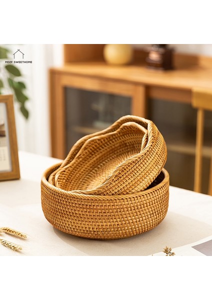 Küçük Stil Yuvarlak Yaprakları Şekli Rattan Gıda Saklama Sepeti Meyve Ekmek El Dokuması Çay Tatlı Servis Tabağı Mutfak Ev Masaüstü Tepsisi (Yurt Dışından)