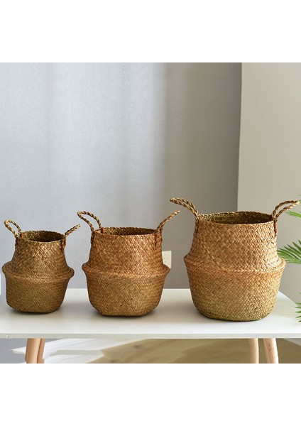 38CM Tarzı Hasır Depolama Sepeti Çiçek Sepetleri Çamaşır Depolama Dekoratif Sepet Rattan Saksı Bahçe Yetiştiricilerinin Ev Organizatör (Yurt Dışından)