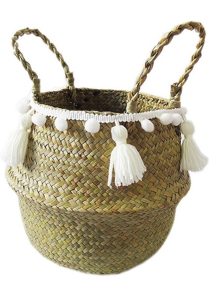 B Tarzı U 32CMX28CM El Yapımı Bambu Saklama Sepetleri Katlanabilir Çamaşır Hasır Patchwork Hasır Rattan Seagrass Göbek Bahçe Saksı Ekici Sepeti (Yurt Dışından)