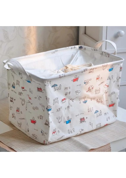 C Stili U 46X32X28CM Pamuk ve Keten Nokta Şerit Çiçek Çamaşır Depolama Sepeti Kapaklı Büyük Kapasiteli Kirli Giysiler Çocuk Oyuncakları Organizatör (Yurt Dışından)