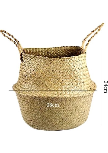 D 11X9.4CM Stili El Yapımı Bambu Saklama Sepetleri Nordic Katlanabilir Çamaşır Hasır Hasır Rattan Seagrass Belly Garden Saksı Ekici Sepeti (Yurt Dışından)