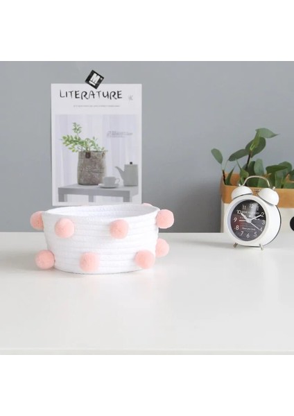 Beyaz Stil Büyük Ins Ponpon Pamuk Halat Saklama Sepetleri El Yapımı Dokuma Kirli Giysiler Çamaşır Sepeti Çocuk Oyuncakları Masaüstü Çeşitli Eşyalar Organizatör Sepet (Yurt Dışından)