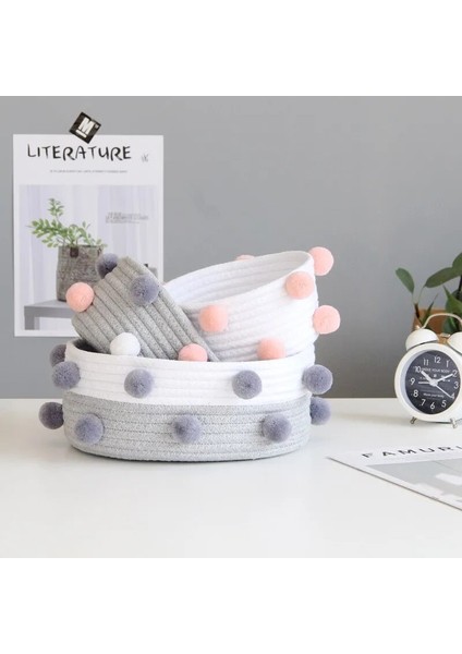 Beyaz Stil Büyük Ins Ponpon Pamuk Halat Saklama Sepetleri El Yapımı Dokuma Kirli Giysiler Çamaşır Sepeti Çocuk Oyuncakları Masaüstü Çeşitli Eşyalar Organizatör Sepet (Yurt Dışından) modelleri