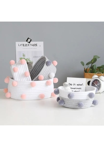 Beyaz Stil Büyük Ins Ponpon Pamuk Halat Saklama Sepetleri El Yapımı Dokuma Kirli Giysiler Çamaşır Sepeti Çocuk Oyuncakları Masaüstü Çeşitli Eşyalar Organizatör Sepet (Yurt Dışından) fırsatları