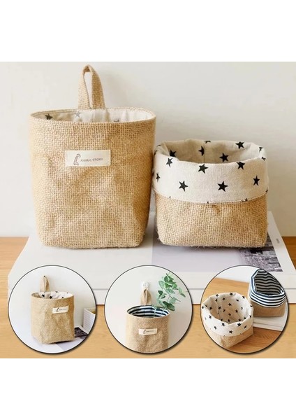 No.7 Tarzı Pamuk Keten Çanta Masaüstü Depolama Sepeti Asılı Cep Küçük Çuval Çeşitli Eşyalar Jüt Saklama Kutusu Saplı Kozmetik Saklama Çantası (Yurt Dışından) indirimleri