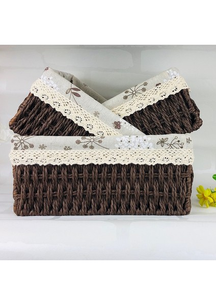 C Stili 22X16X10.5CM 3 Boyut Seti El Yapımı Hasır Saklama Sepetleri Ev Eşyaları Atıştırmalıklar Meyve Enkazı Kozmetik Çamaşır Fg Depolama Sepeti (Yurt Dışından) indirimleri