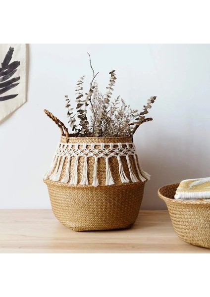 Resim Renk Stili 27X24CM Deniz Otu Beyaz Sepet Dekorasyon Için Çamaşır Sepeti Dokuma Sepet Hediye Sepeti El Yapımı Püskül Vazo (Yurt Dışından) fiyatları