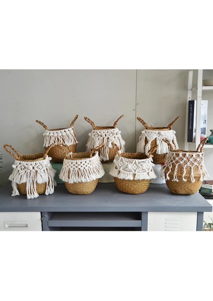 Resim Renk Stili 27X24CM Deniz Otu Beyaz Sepet Dekorasyon Için Çamaşır Sepeti Dokuma Sepet Hediye Sepeti El Yapımı Püskül Vazo (Yurt Dışından) fırsatları