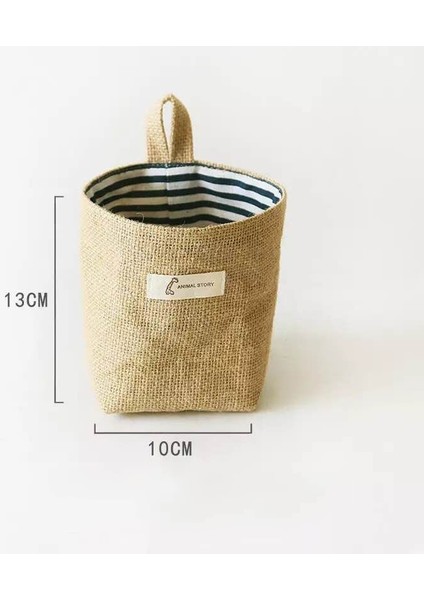 Mor Tarzı Jüt Pamuk Keten Çanta Masaüstü Depolama Sepeti Asılı Cep Küçük Çuval Çeşitli Eşyalar Saklama Kutusu Saplı Kozmetik Saklama Çantası (Yurt Dışından)