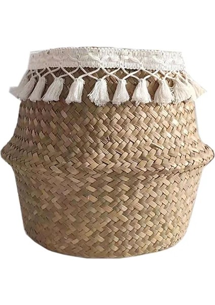 F Stili S 22CMX20CM El Yapımı Bambu Saklama Sepetleri Katlanabilir Çamaşır Hasır Patchwork Hasır Rattan Seagrass Göbek Bahçe Saksı Ekici Sepeti (Yurt Dışından)